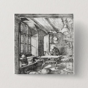St. Jerome in zijn studie, 1514 Vierkante Button 5,1 Cm