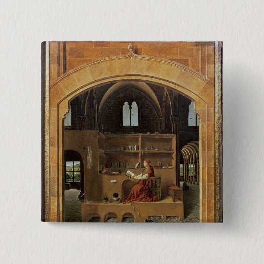 St. Jerome in zijn studie, c.1475 Vierkante Button 5,1 Cm (Voorkant)