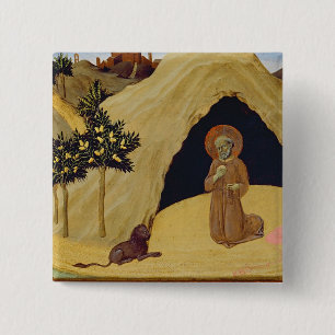 St. Jerome met de leeuw, 1436 (tempera op het pane Vierkante Button 5,1 Cm