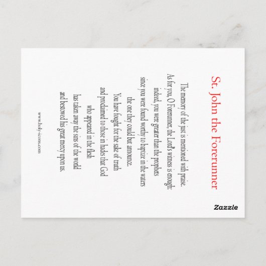 St. John de Forerunner Prayer Kaart (Achterkant)