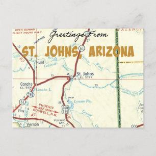 St. Johns Arizona Map Briefkaart