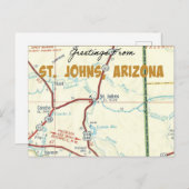 St. Johns Arizona  Map Briefkaart (Voorkant / Achterkant)