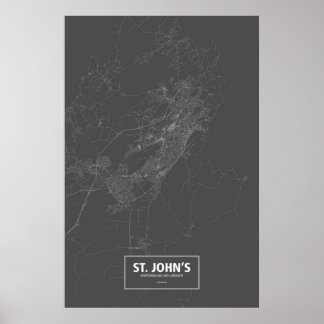 St. John's, Newfoundland/Labrador (wit op zwart) Poster