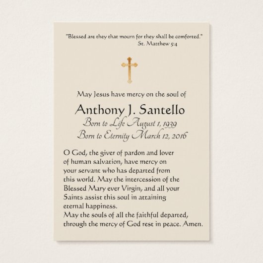 St. Joseph Catholic Funeral Memorial Holy Card - (Dos)