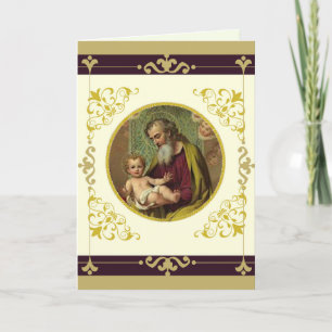St. Joseph & Child Jesus Decorative Gold Kaart