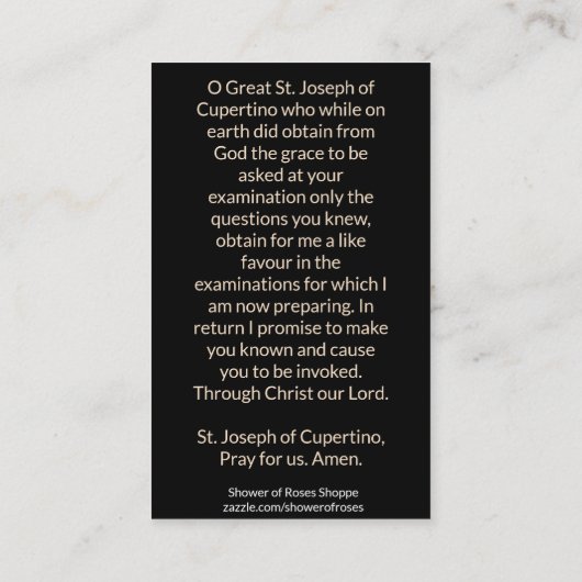 St Joseph de carte sainte catholique de Cupertino (Dos)