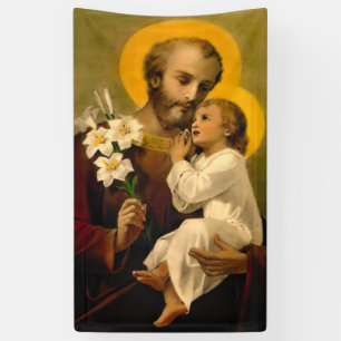 St. Joseph en Child Jesus Katholieke Saint Print Spandoek