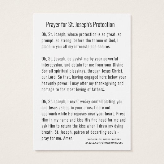 St. Joseph Jesus Protection Prayer katholiek Visitekaartje (Achterkant)