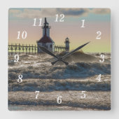 St. Joseph Lighthouse Painterly Square Wall Clock Vierkante Klok (Voorkant)
