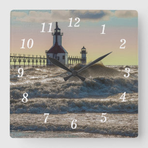 St. Joseph Lighthouse Painterly Square Wall Clock Vierkante Klok