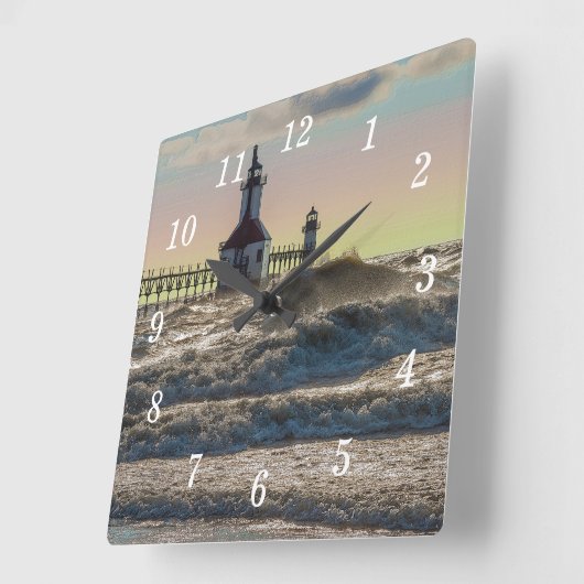 St. Joseph Lighthouse Painterly Square Wall Clock Vierkante Klok (Hoek)