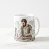 St Joseph the Worker and Child Jesus, Catholic Mug (Devant droit)