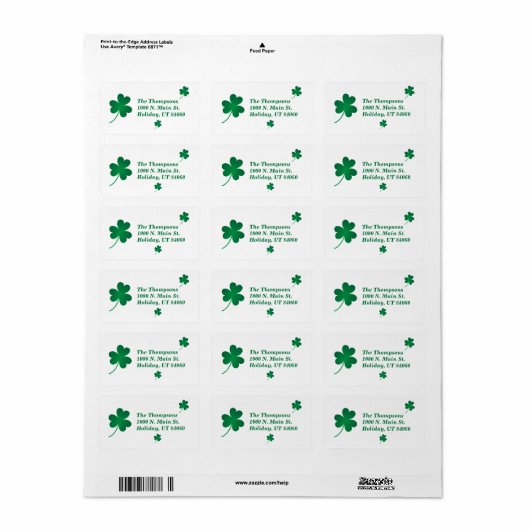 ST. JOURNÉE DE PATRICK / ÉTIQUETTES SHAMROCK (Feuille entière)