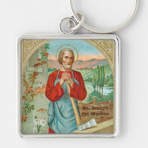 St. Jozef de Werker (BK 31) Vierkante Metaal Sleutelhanger