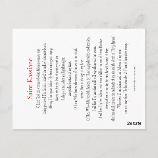 St. Kassiane de Hymnographer Prayer Card Briefkaart (Achterkant)