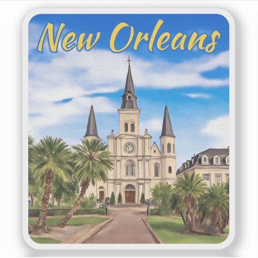 St Louis Cathedral New Orleans Waterverf Sticker (Voorkant)