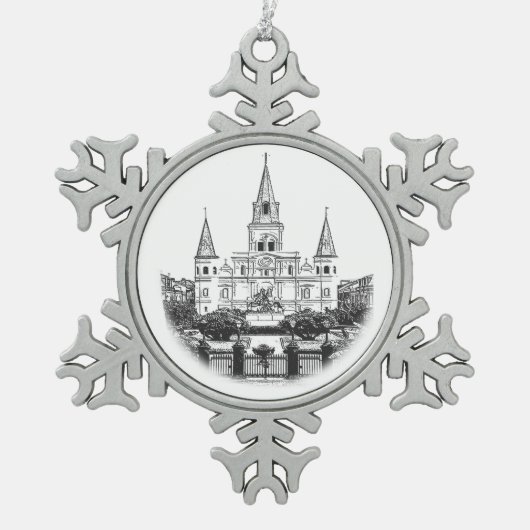 St. Louis Cathedral Sketch Kerstmis Tin Sneeuwvlok Ornament (Voorkant)