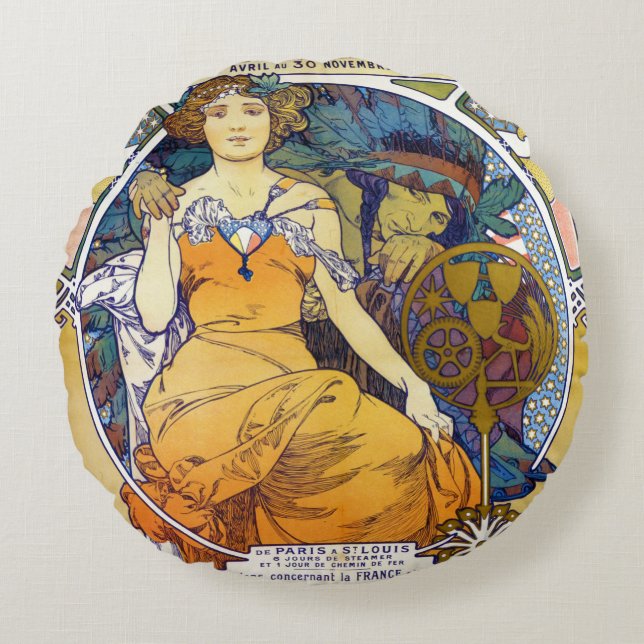 St. Louis Exhibition, Alphonse Mucha Sierkussen Rond Kussen (Voorkant)