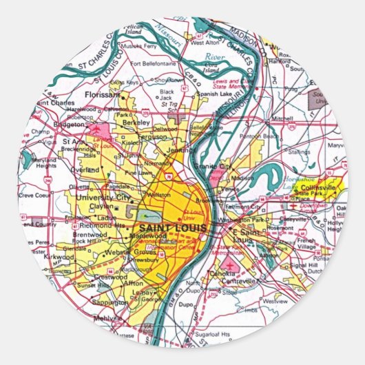 St Louis kaart Ronde Sticker (Voorkant)