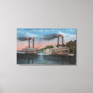 St. Louis, MO - Uitzicht van Natchez en Robert E.  Canvas Afdruk