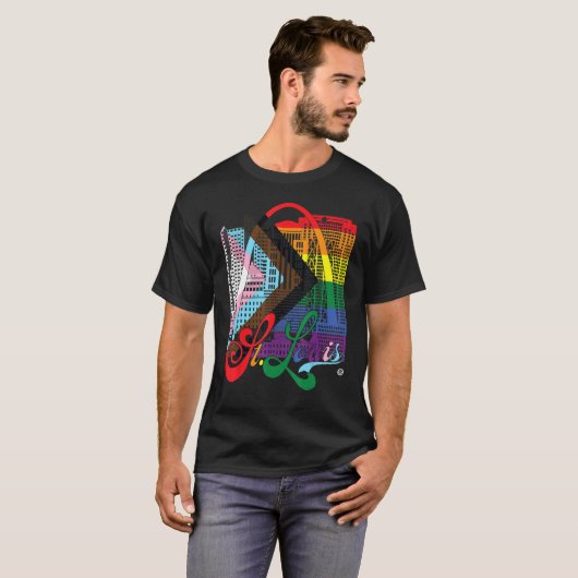 St Louis Skyline Squared Progress Pride vlag T-shirt (Voorkant volledig)