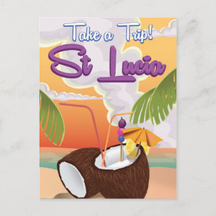 St Lucia Cartoon-reisposter. Briefkaart