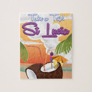 St Lucia Cartoon-reisposter. Legpuzzel