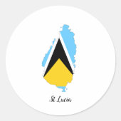 St Lucia Flag Map Ronde Sticker (Voorkant)