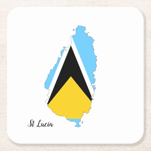 St Lucia Flag Map Vierkante Kartonnen Onderzetter (Voorkant)