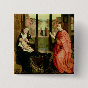 St. Luke Tekent een portret van de Maagd Vierkante Button 5,1 Cm