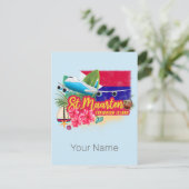St. Maarten Retro Caribbean Island Plane Feestdagenkaart (Staand voorkant)