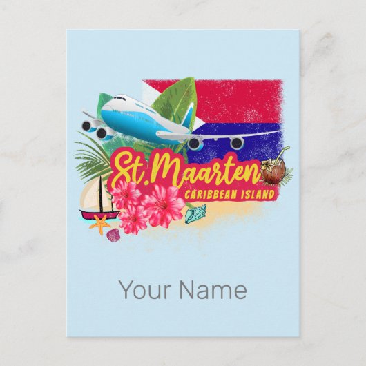 St. Maarten Retro Caribbean  Island Plane Feestdagenkaart (Voorkant)