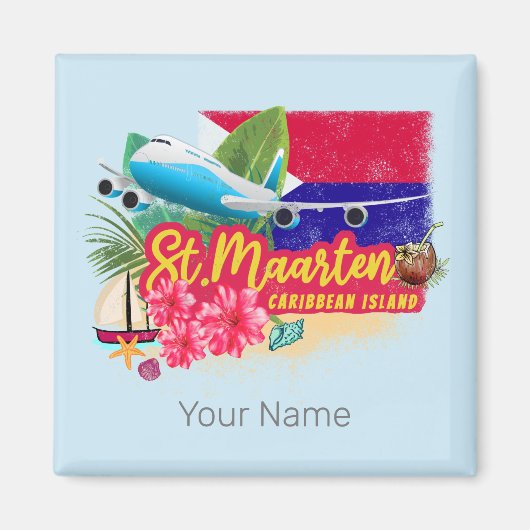 St. Maarten Retro Caribbean Island Plane Magneet (Voorkant)