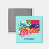 St. Maarten Retro Caribbean  Island Plane Magneet (Voorkant / Achterkant)