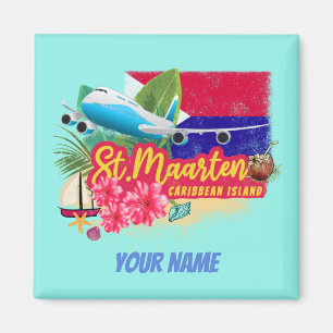 St. Maarten Retro Caribbean  Island Plane Magneet