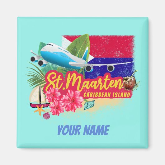 St. Maarten Retro Caribbean  Island Plane Magneet (Voorkant)