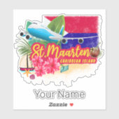St. Maarten Retro Caribbean  Island Plane Sticker (Vel)