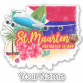 St. Maarten Retro Caribbean  Island Plane Sticker (Voorkant)
