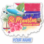 St. Maarten Retro Caribbean Island Plane Sticker (Voorkant)