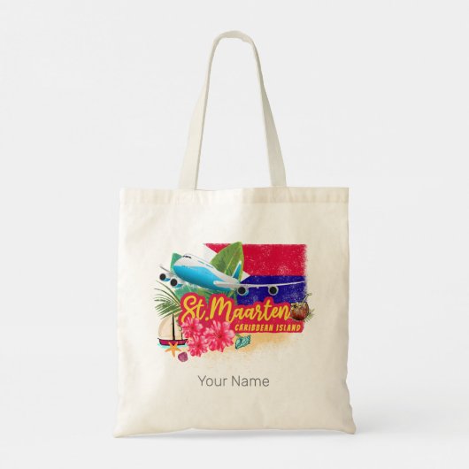 St. Maarten Retro Caribbean Island Plane Tote Bag (Achterkant)