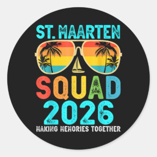 St Maarten-team 2026 Vakantie Vriend Familie Ronde Sticker