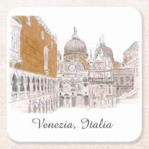 St. Marks Square Venice Italy Classic Illustration Vierkante Kartonnen Onderzetter
