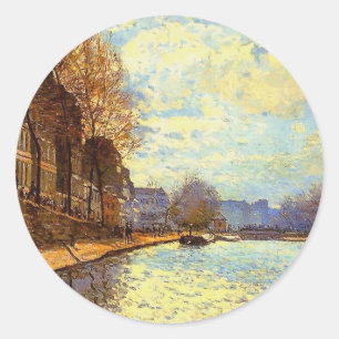 St. Martin Canal door Sisley Impressionist Paintin Ronde Sticker