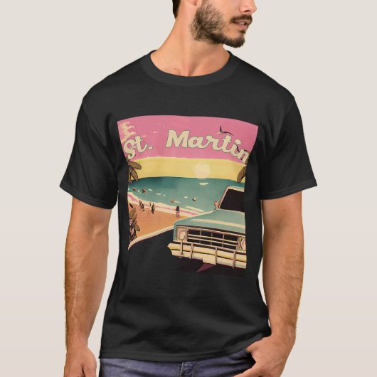 St Martin Retro Beach Vakantie Souvenir St Martin T-shirt (Voorkant)