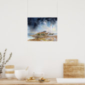 St Marys Lighthouse Whitley Bay Waterverf Poster (Keuken)
