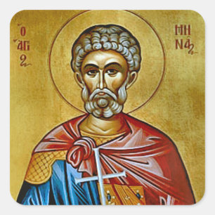 St. Menas van Egypte Orthodoxe Christelijke Icoon Vierkante Sticker