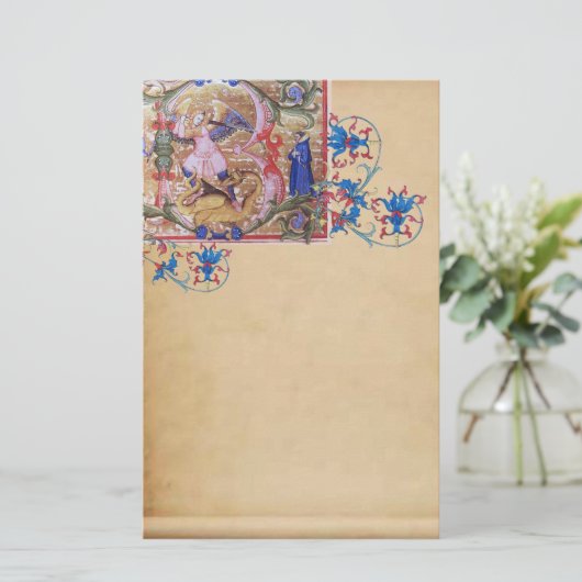 St. Michael de Aartsengel Antiek Bloemenperkament Briefpapier (Staand voorkant)