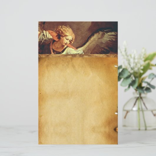 St Michael de Aartsengel, Bruin Perkament Briefpapier (Staand voorkant)
