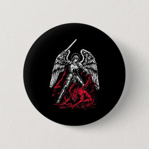 St. Michaël de Aartsengel verslaat Satan Katholiek Ronde Button 5,7 Cm