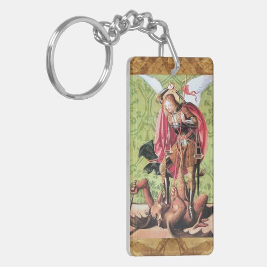 ST. MICHAEL, DRAGON EN JUSTITIE Gebed Perkament Sleutelhanger (Voorkant Links)